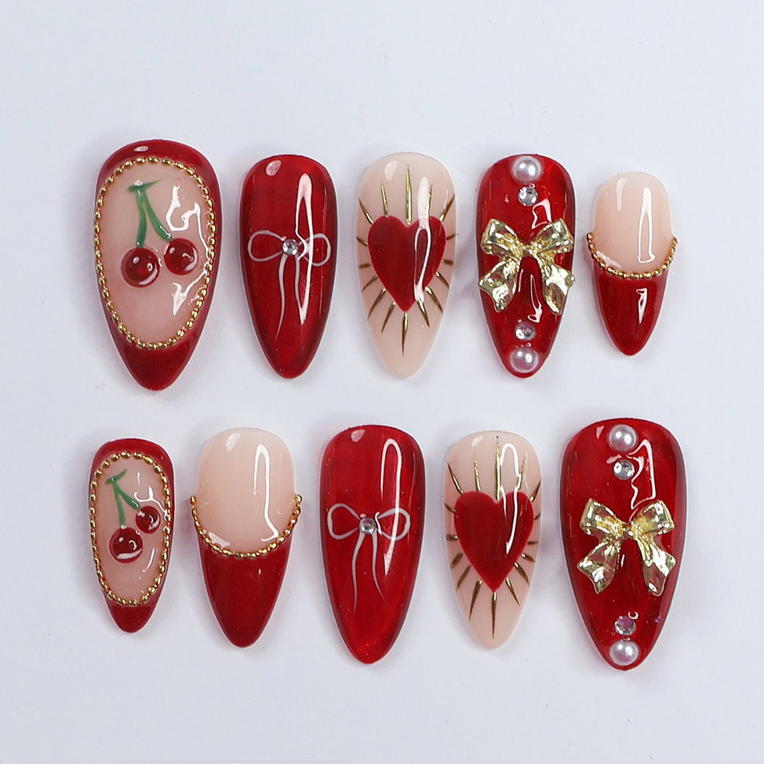 Creative Nail Art Set with Elegant Heart and Bow Designs Kalsten