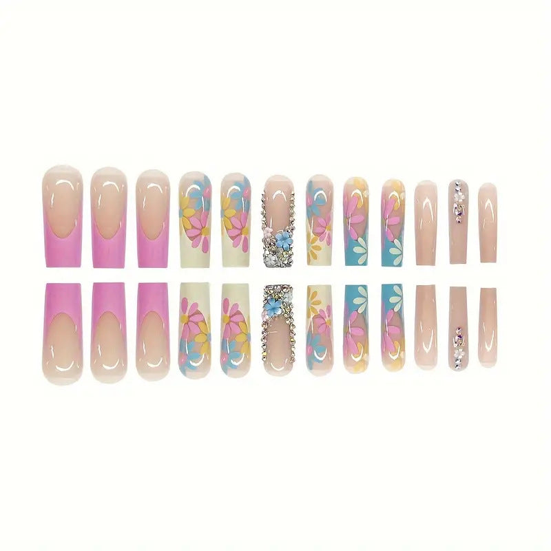Vibrant Floral Press-On Nail Art Kalsten