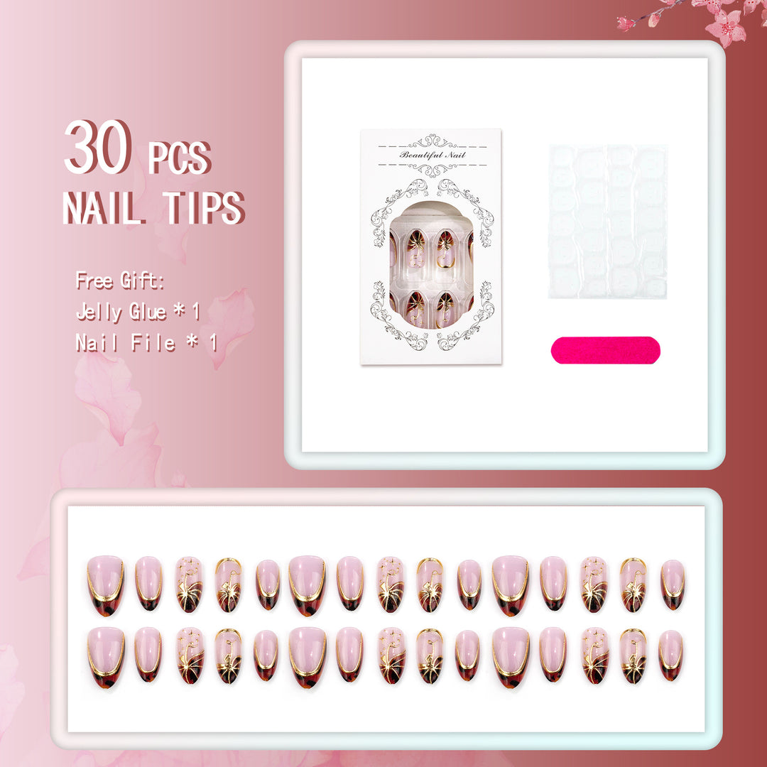 Elegant Press-On Nail Set with Premium Gold Accents