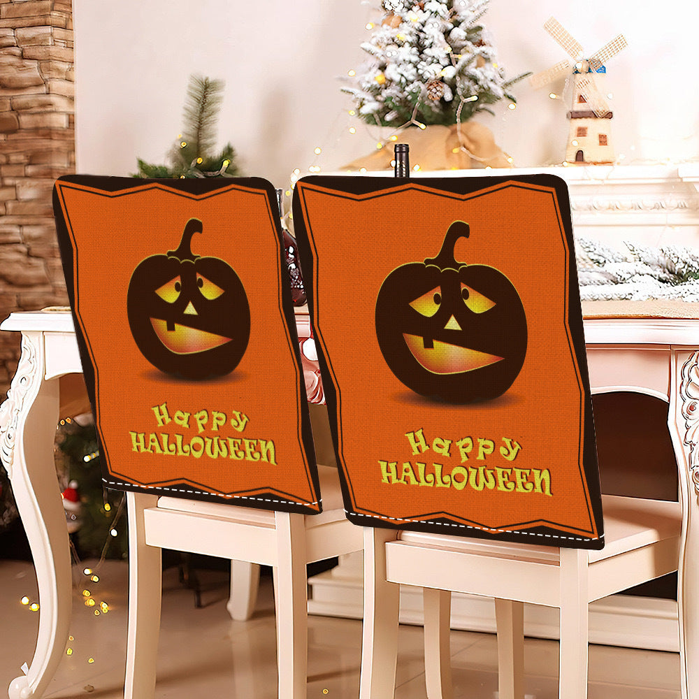 festive Halloween chair covers made of stretchable polyester with witch hat and lettering design