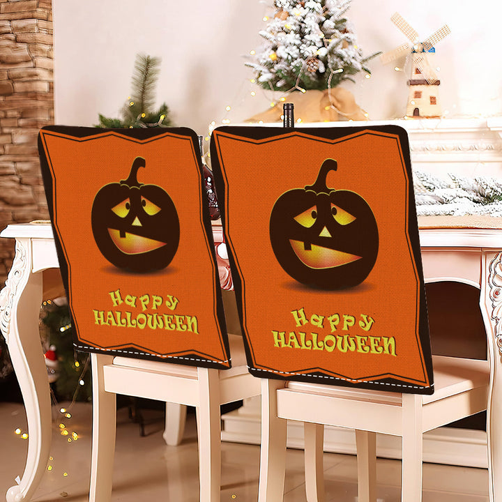 festive Halloween chair covers made of stretchable polyester with witch hat and lettering design