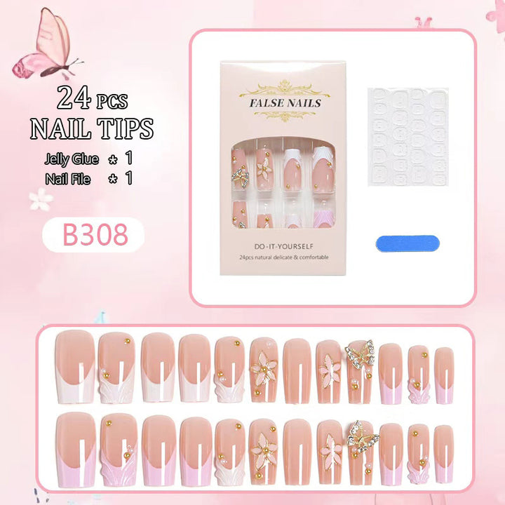 Artificial nail set with elegant floral and glitter decorations Kalsten