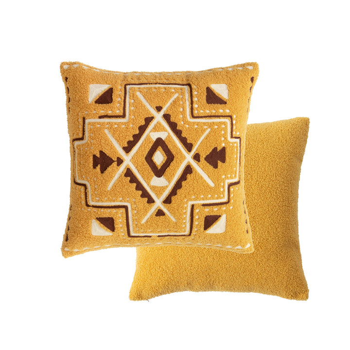 Bouclé pillow with hand-stitched ethnic design and removable cover Kalsten