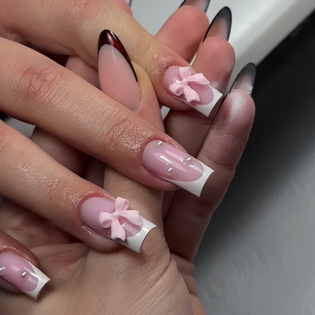 Decorative Press-On Nail Art with Bow Details Kalsten