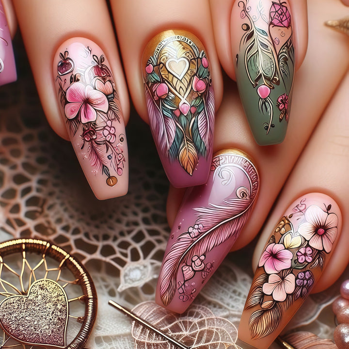 Artificial nails in floral and elegant design Kalsten
