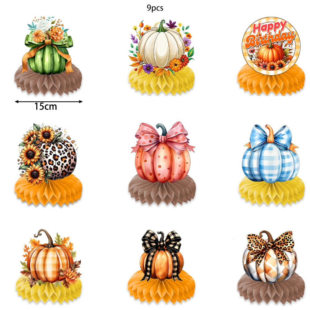 Paper Halloween table decoration with three-dimensional honeycomb centerpieces