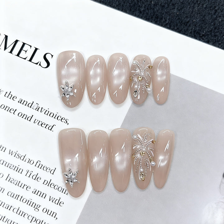 Elegant Press-On Nail Art with Rhinestones Kalsten