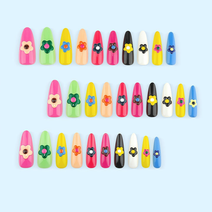 Artificial nail set with colorful flower designs Kalsten