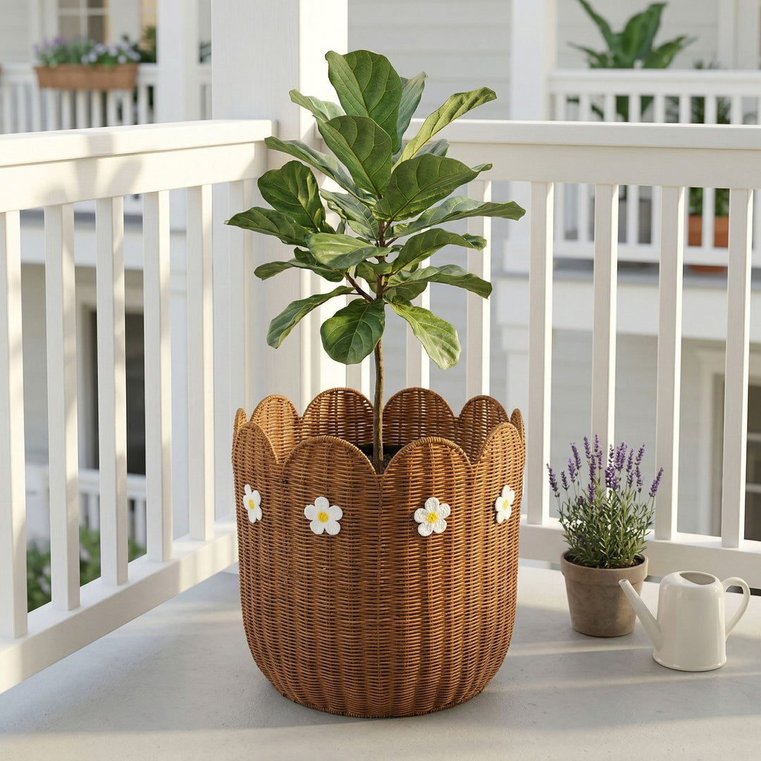Rattan basket with flower motif Kalsten