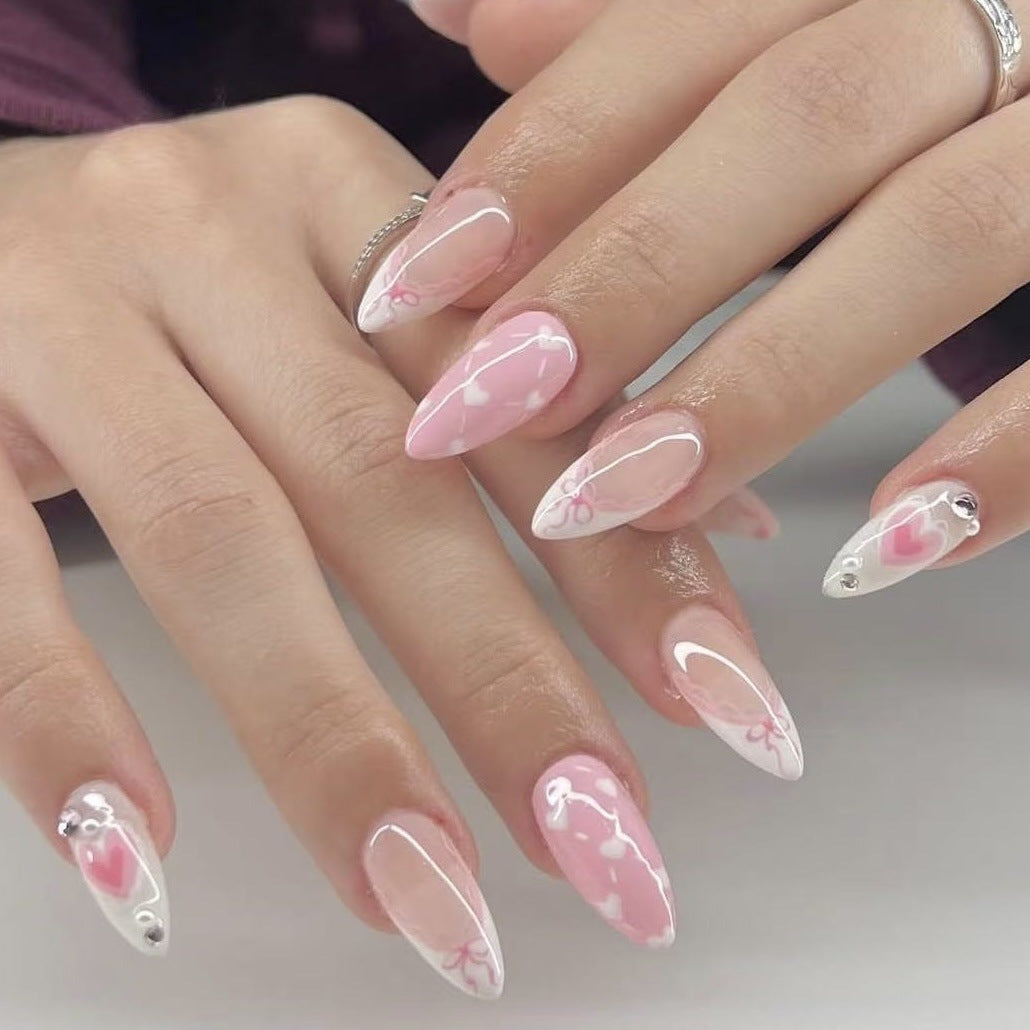 Artistic Press-On Nail Set with Romantic Heart Design Kalsten