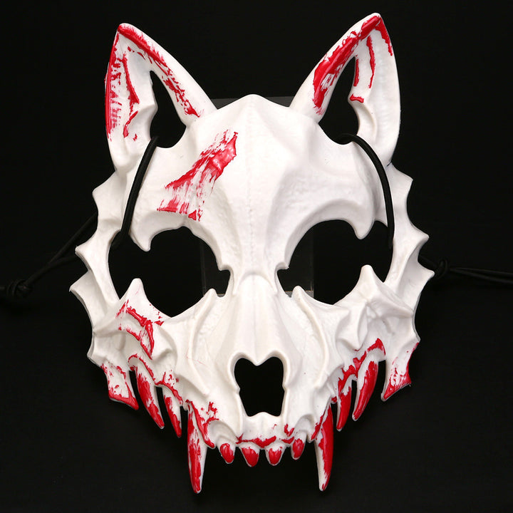 Half-face mask with flashing vampire teeth and adjustable rubber band