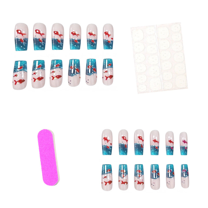 Artistic Aqua-Inspired Acrylic Nail Art Extensions Kalsten
