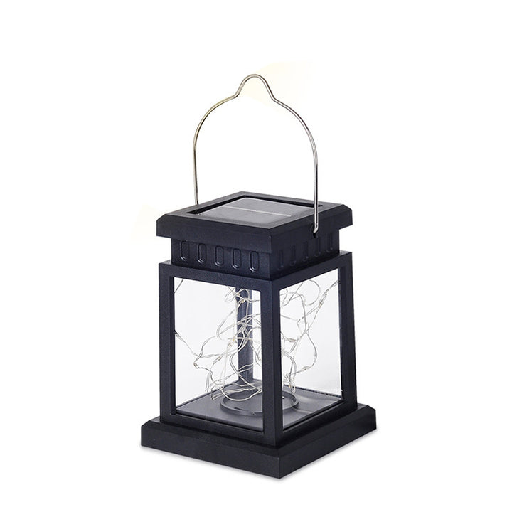 Rustic Hanging Solar Lantern With Flickering LED Candle And Waterproof Glass Panels Kalsten