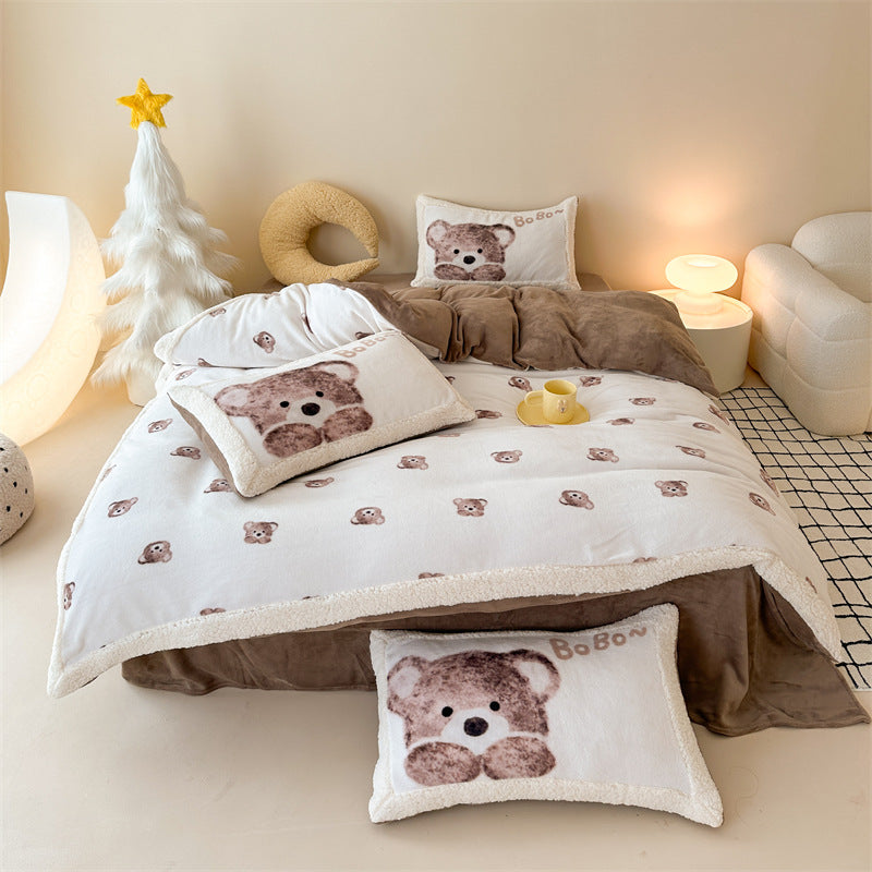 Cozy teddy plush bedding set with Sherpa trim