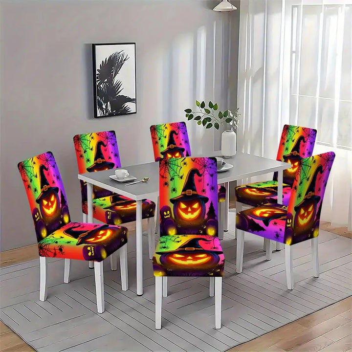 Elastic Stretch Chair Cover for High Backs with Detailed Halloween Pumpkin Print