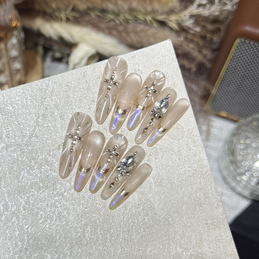 Premium Stiletto Press-On Nail Art Set with Gemstone Accents Kalsten