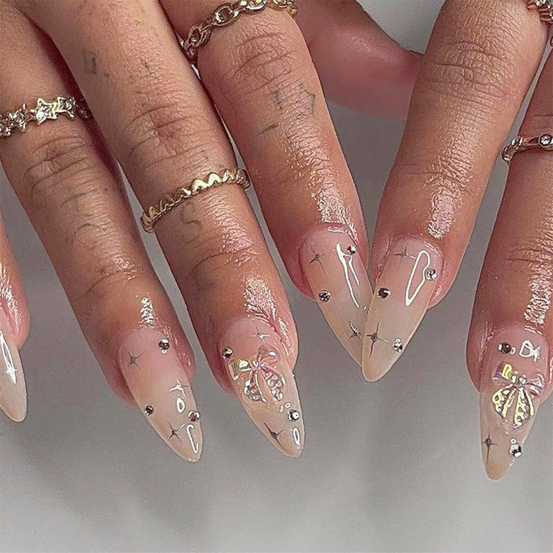 Artistic Stiletto Press-On Nail Set with Decorative Gem Accents Kalsten
