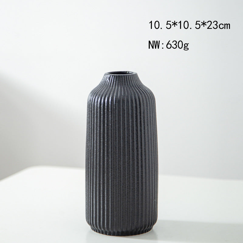 Elegant Ribbed Ceramic Decorative Vase Kalsten