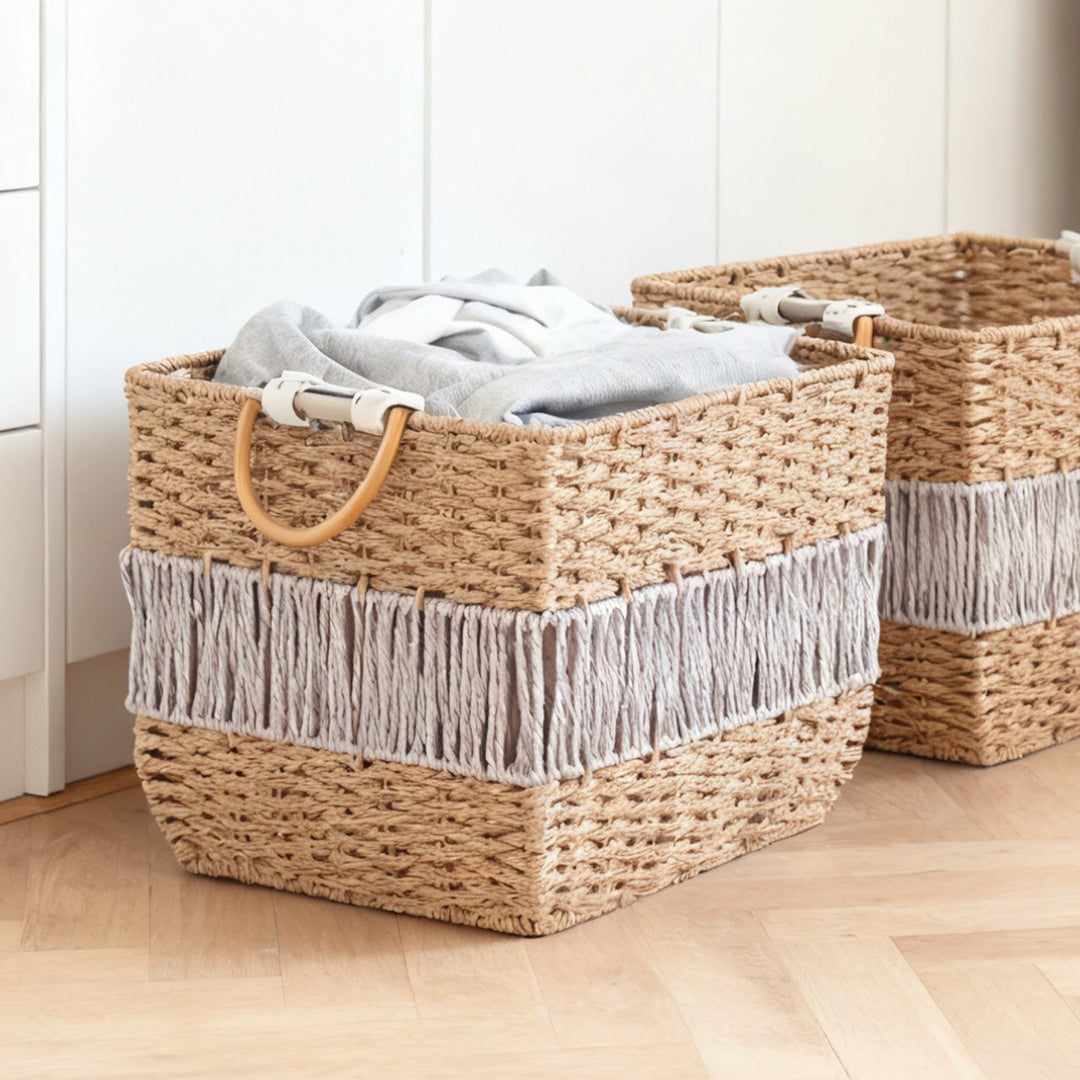 Handmade storage basket with fringes Kalsten