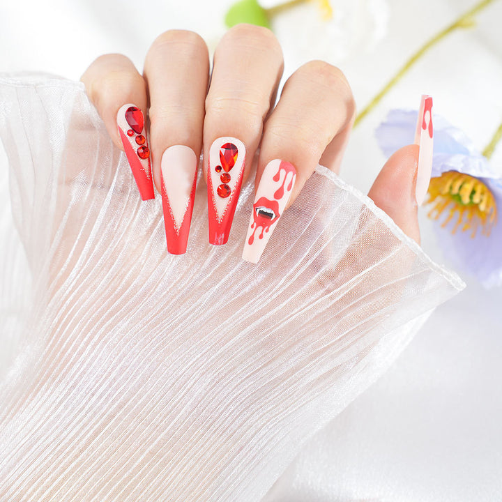 Artistic Stiletto Press-On Nail Set with Rhinestones Kalsten