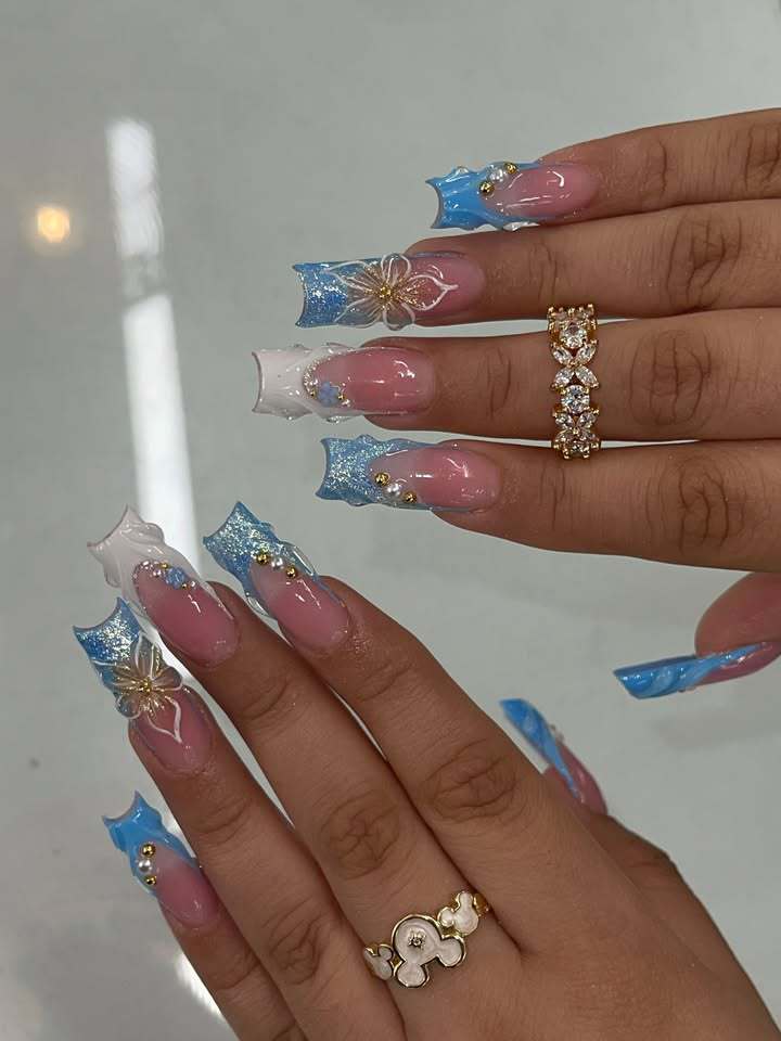 Elegant Floral Acrylic Nail Design Enhancements Kalsten