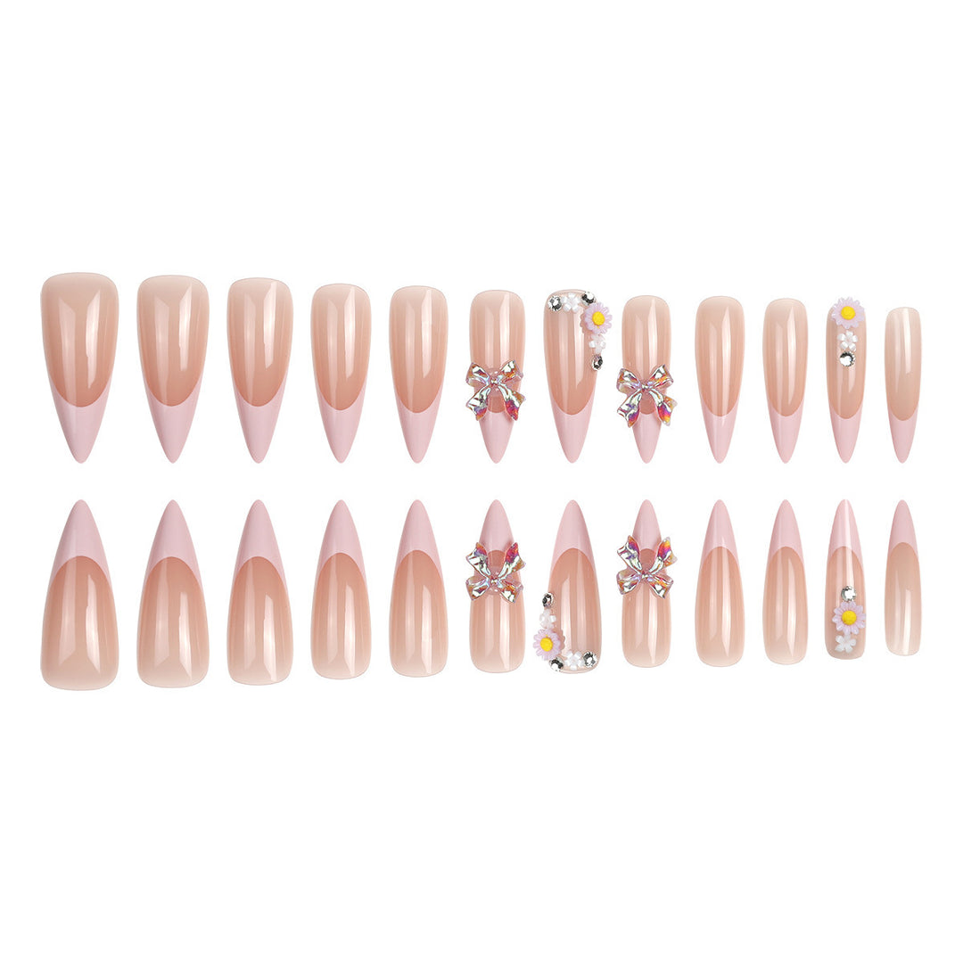 Elegant Stiletto Press-On Nails with Floral and Gem Accents Kalsten
