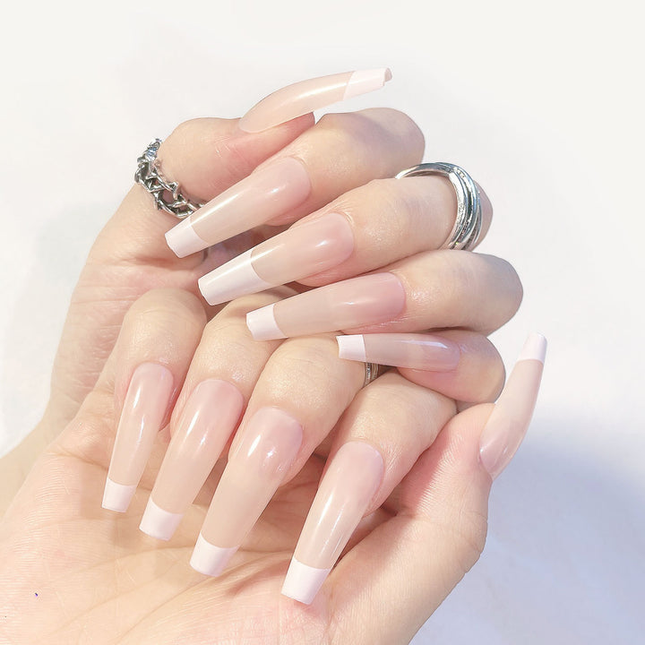 Acrylic nail set with elegant French design and high-gloss finish Kalsten