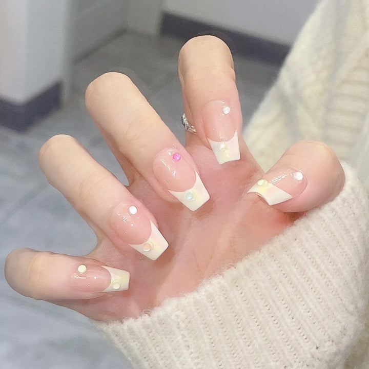 Elegant Gel Press-On Nails with Rhinestone and Glitter Accents Kalsten