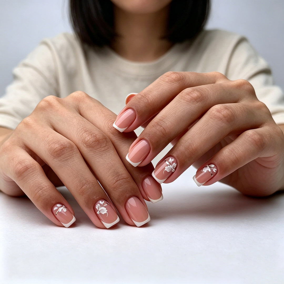 French Tip Floral Nail Art Enhancements Kalsten