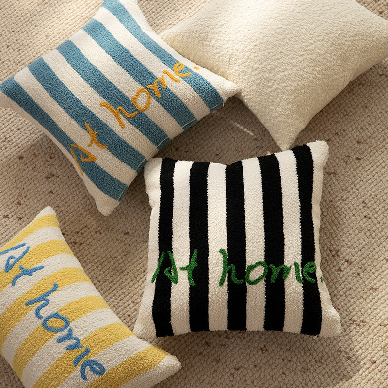 Striped bouclé decorative pillow with embossed loop structure and lettering embroidery Kalsten