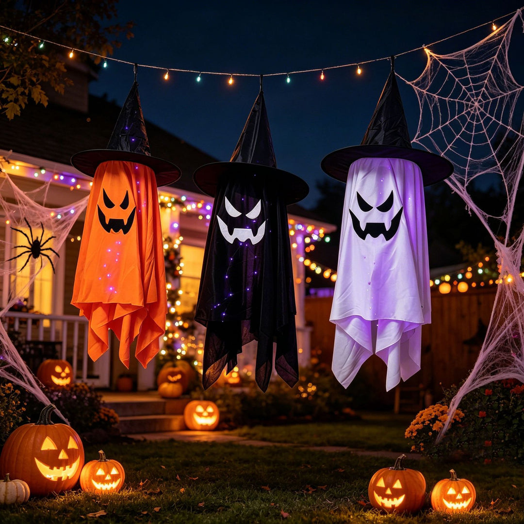 Creepy Halloween decoration figure with glowing eyes