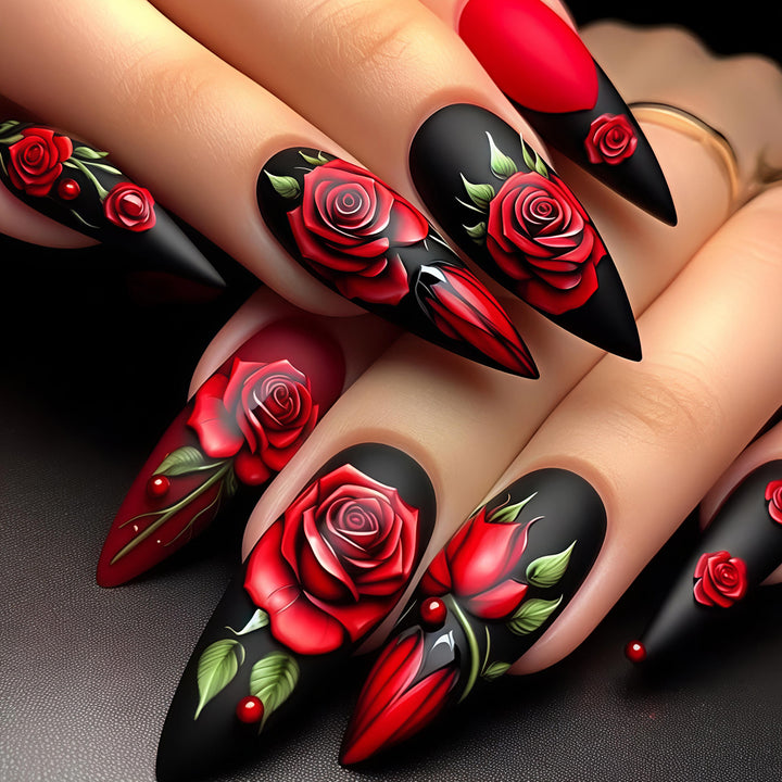 Artifical nails with floral rose designs Kalsten