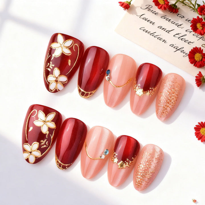 Elegant Floral Decorative Press-On Nail Art Set
