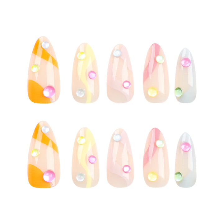 Artistic Nail Extensions with Colorful Design and Glitter Accents Kalsten