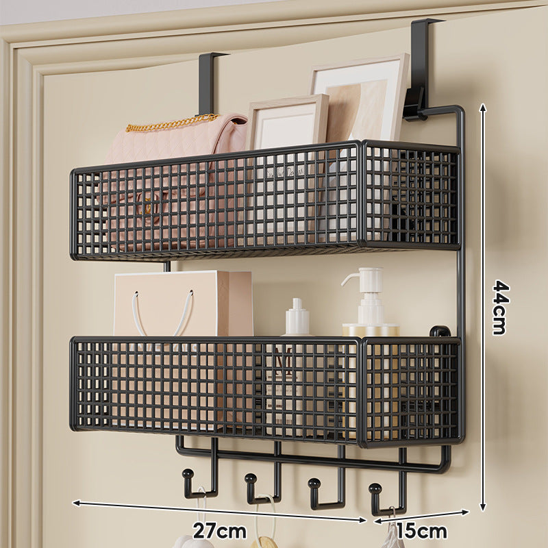 Over-Door Hanging Double-Tier Ventilated Mesh Storage Basket Organizer with Hooks