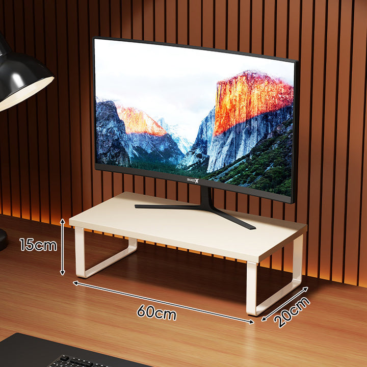 Compact Wooden Monitor Riser with Metal Frame and Under-Shelf Storage