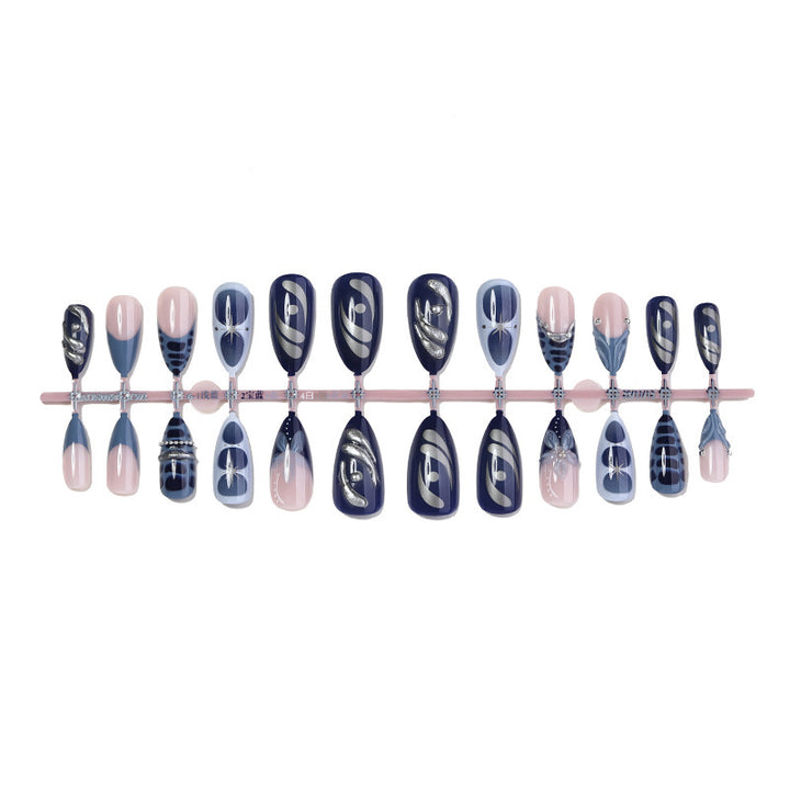 Artificial nail set with elegant maritime design and sparkling embellishments Kalsten