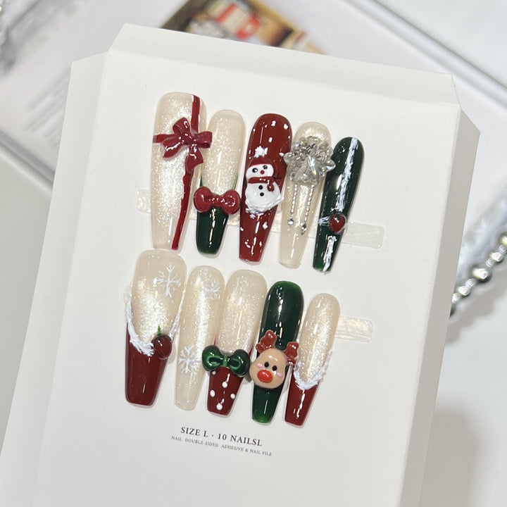 Festive-Themed Press-On Nail Art Set with Charming Holiday Designs Kalsten