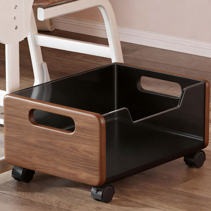 Portable Wooden Floor Storage Bin with Cutout Handles and Open-Front Book & Backpack Organizer