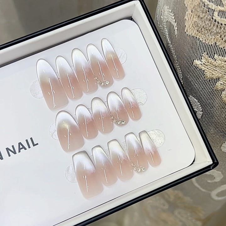 Elegant Press-On Nail Set with Ombre Finish and Decorative Accents Kalsten