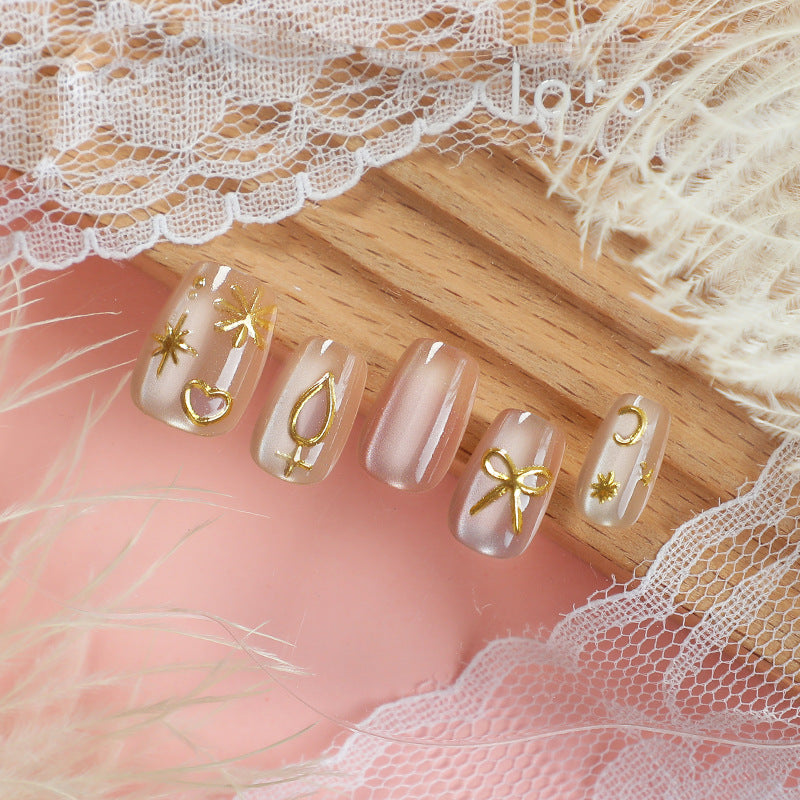 Decorative Press-On Nails with Gold Accents
