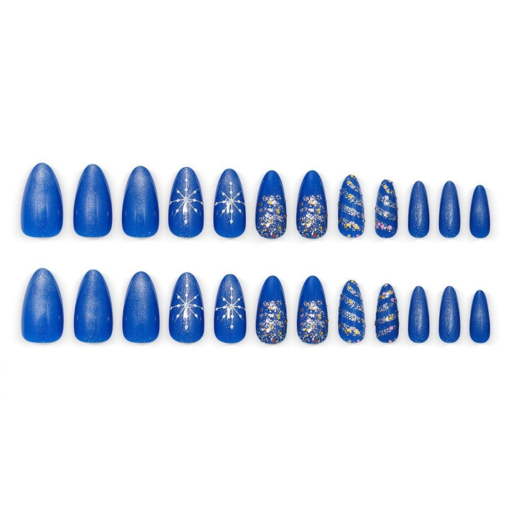 Glamorous artificial nails with glitter and pattern design Kalsten