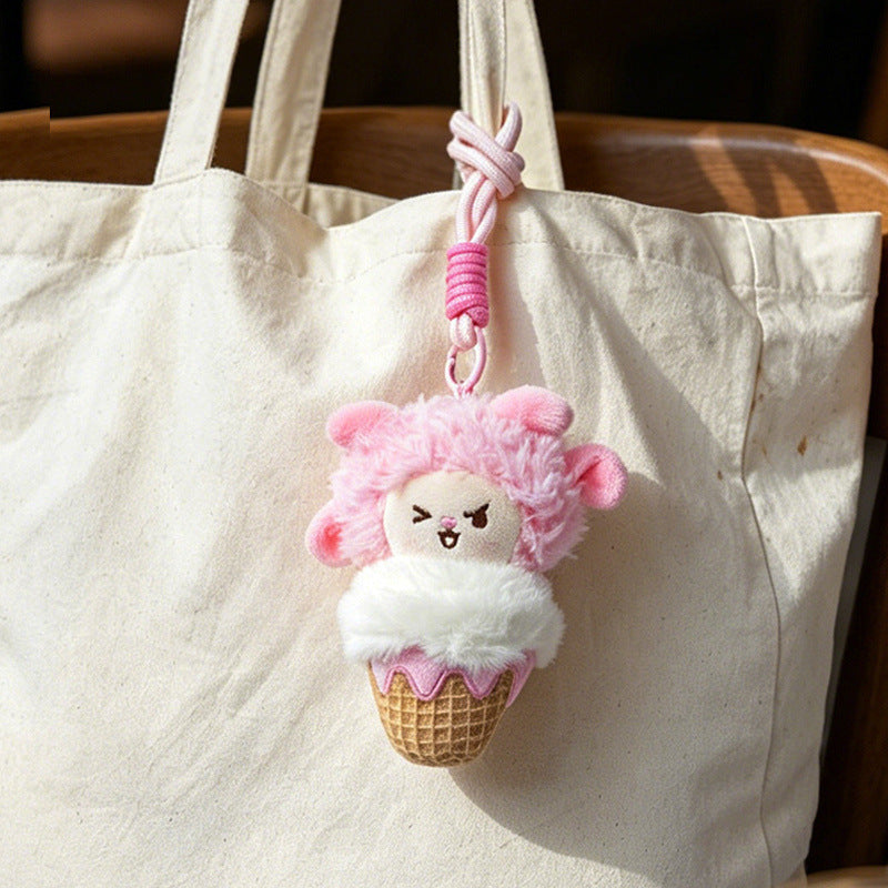 Plush Lion Ice Cream Bag Charm with Knotted Rope Strap Kalsten
