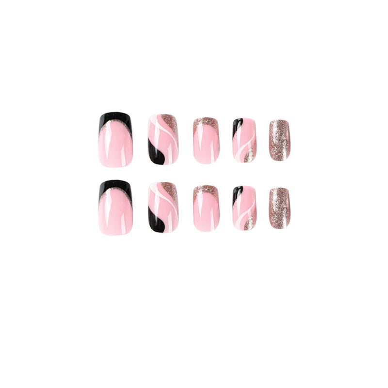 Trendy Nail Art with Glitter and Wave Accents Kalsten