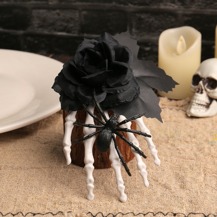 Gothic hair clip with fabric rose, skeleton fingers, and spider appliqué