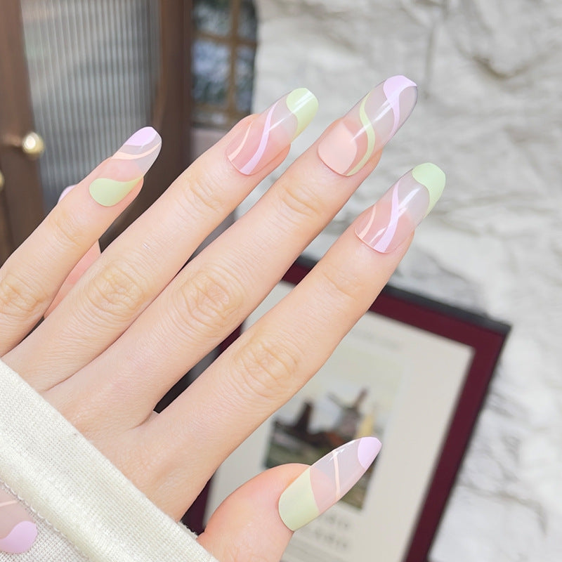 Artistic Press-On Nail Set with Wavy Design Kalsten