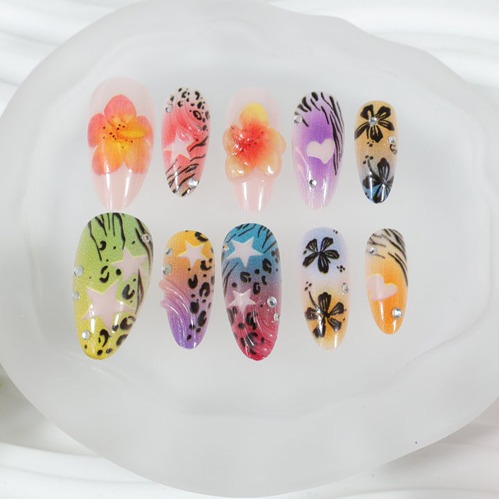 Artificial nail set with colorful flower and leopard designs Kalsten