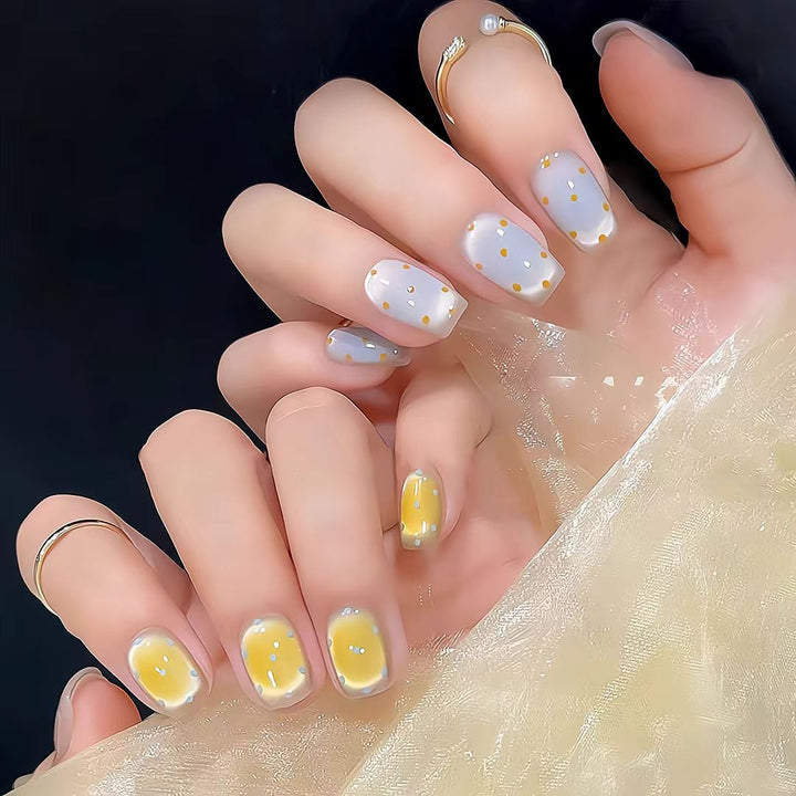 Artistic Press-On Nail Set with Whimsical Dot Designs Kalsten