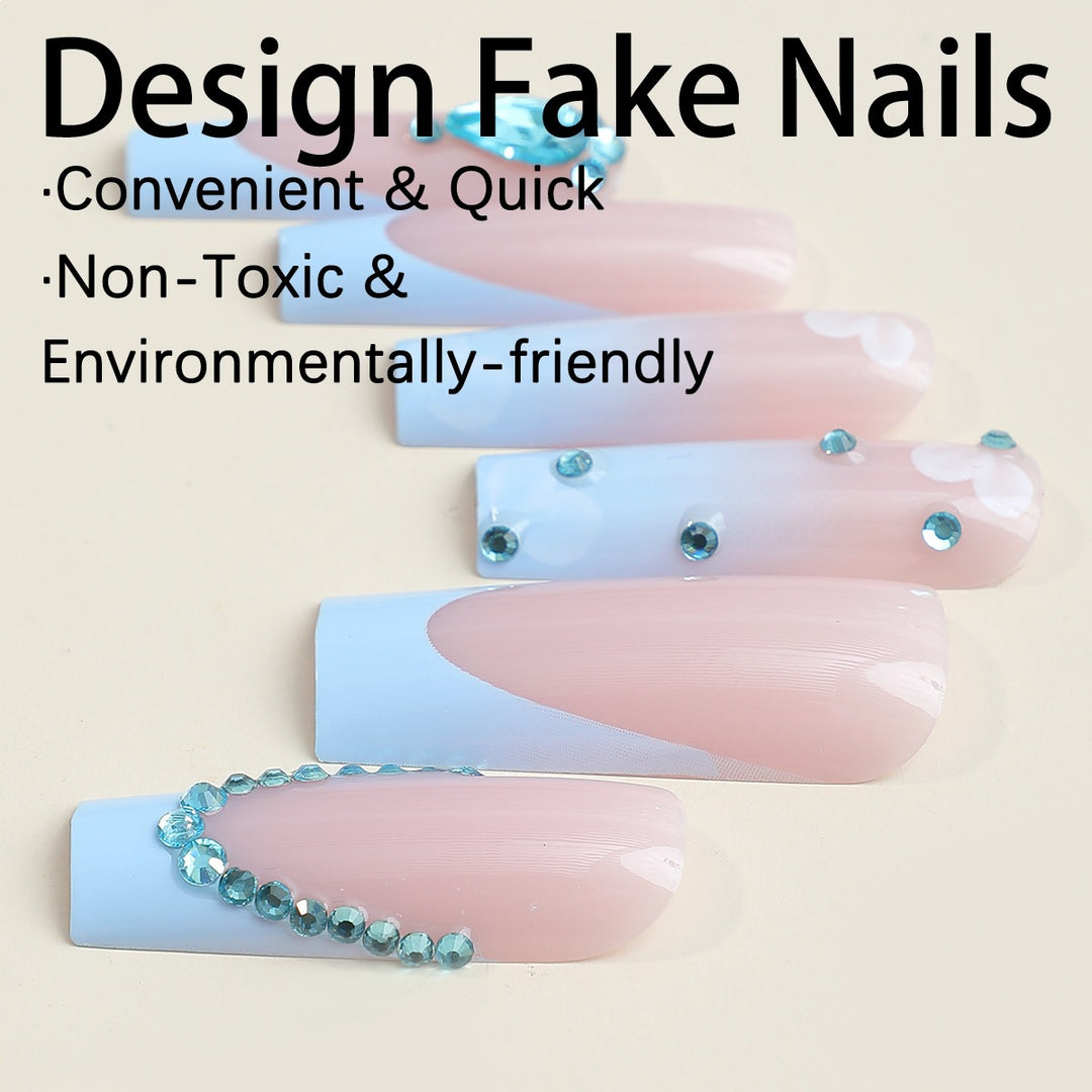 Artificial nail set with luxurious decorations and delicate ombre effect Kalsten