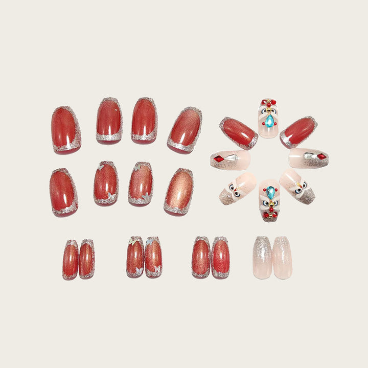 Artificial nails with glitter and gemstone applications Kalsten